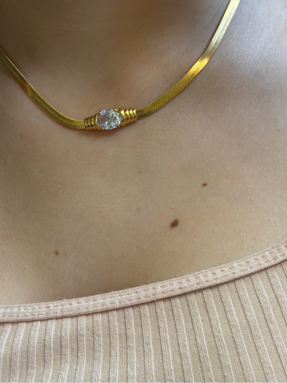 Elegant Gold Necklace with Clear Cz Accent